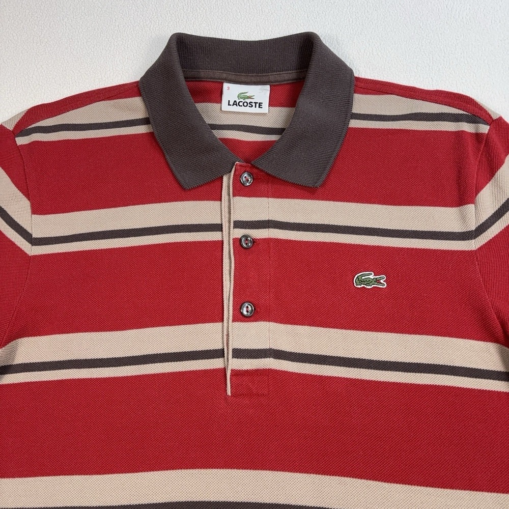 Lacoste Polo Shirt Men's S / 3 Red Stripe Logo 100% Cotton Button Shirt - Picture 4 of 15